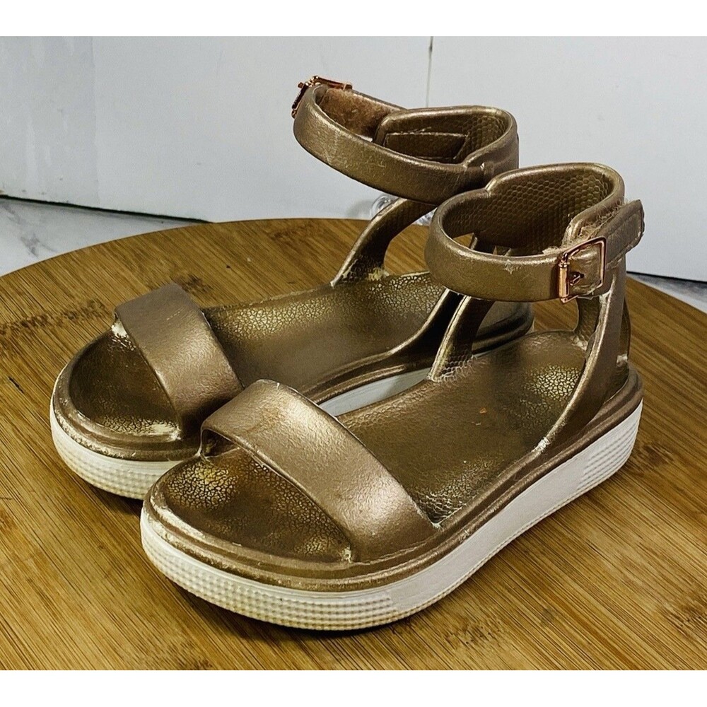 MIA Girls Metallic Gold Platform Sandals with Ankle Strap